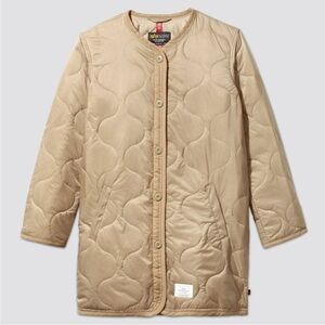 Alpha Industries Long Quilted Liner Jacket in Beige Khaki Tan Camel Size Large